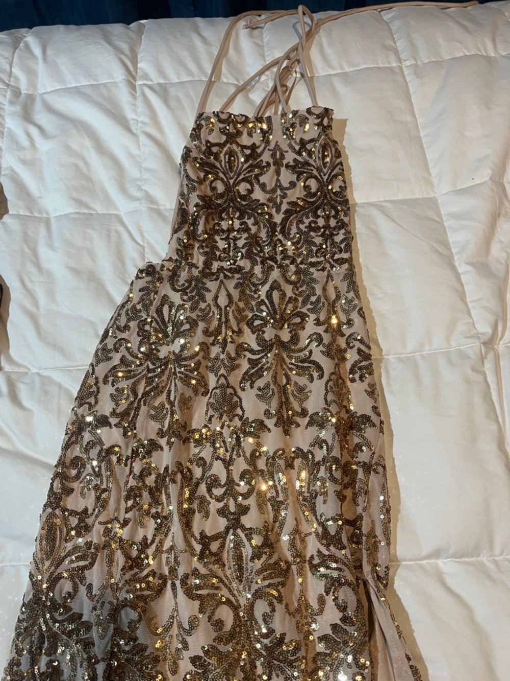 Gold Sequined Mermaid Prom Dress - Picture 4 of 9